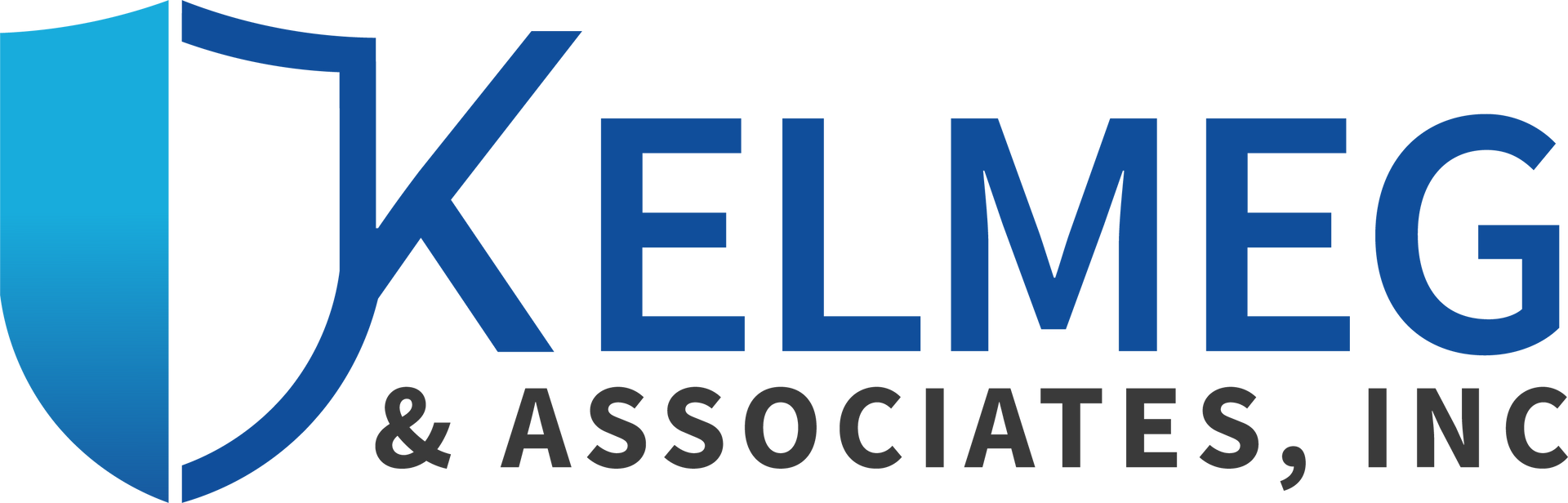 Logo of Kelmeg & Associates, Inc. with a blue shield and blue text.