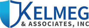 Logo of Kelmeg & Associates, Inc. with a blue shield and blue text.