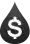 Icono de lágrima negra con un signo de dólar blanco en su interior.