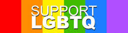 A rainbow flag with the words `` support lgbtq '' written on it.