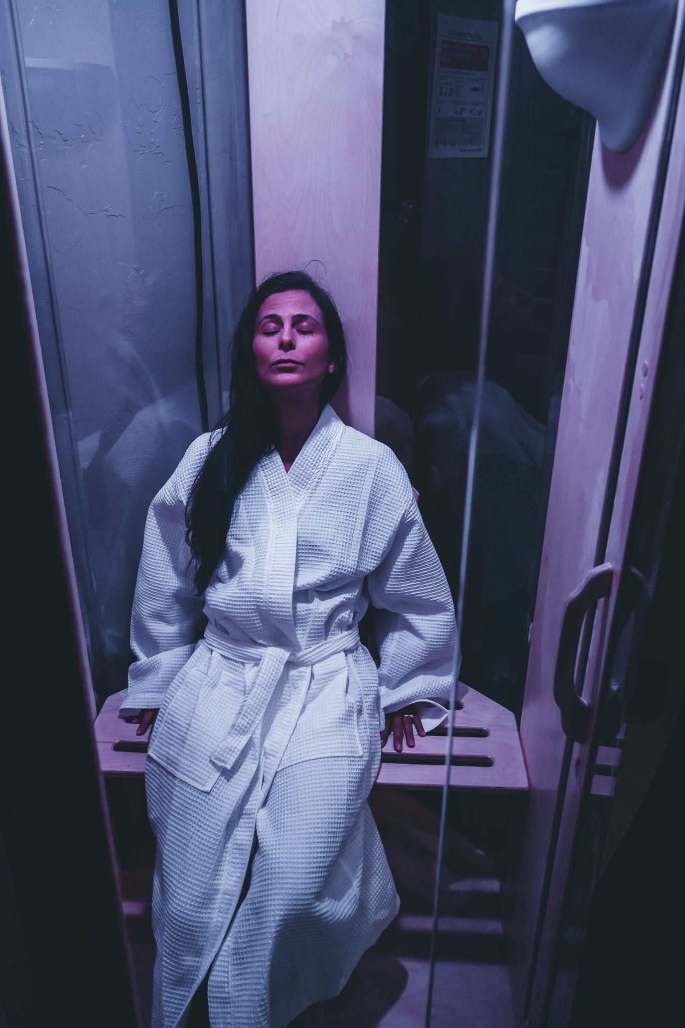 Woman sitting in Salt Booth