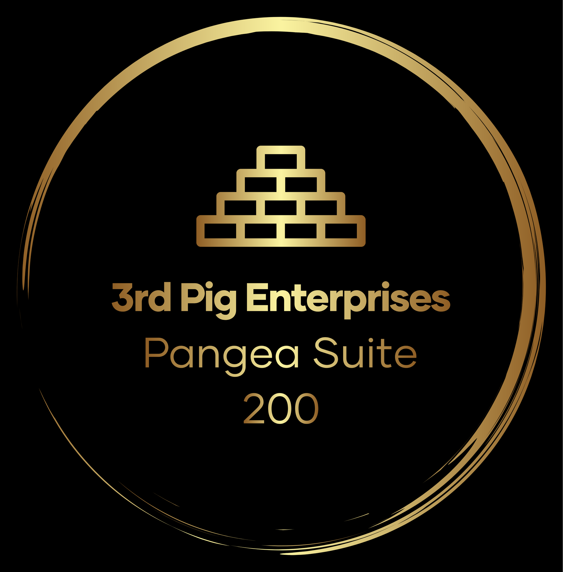 Gold logo on black background: 