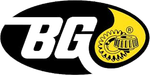 Logo for BG, featuring black and white 