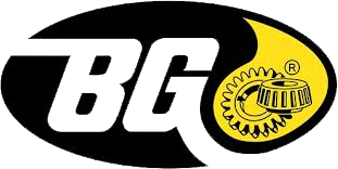 Logo for BG, featuring black and white 