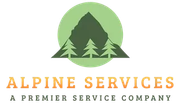 Alpine Services logo: green mountain silhouette with pine trees inside a green circle, orange text.