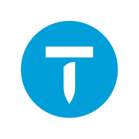 Blue circular icon with a white T-shaped symbol and vertical line in the center