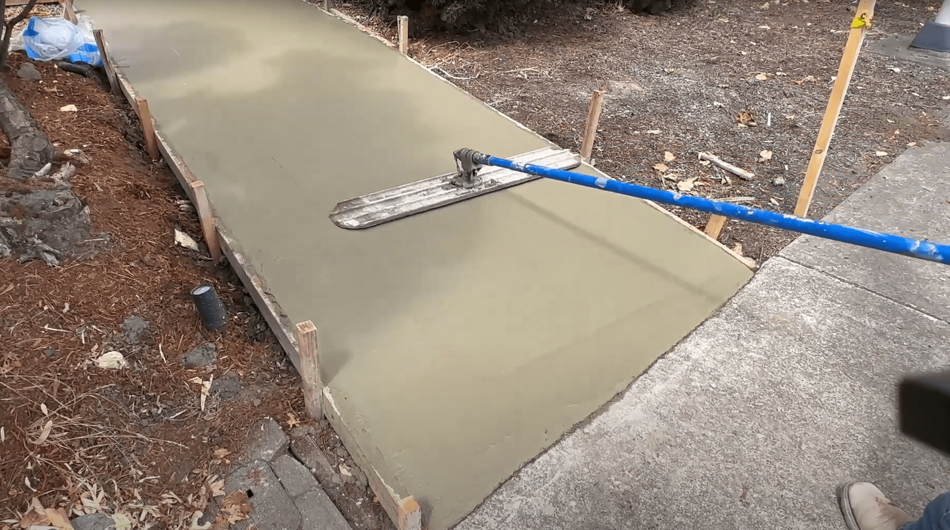 floating a concrete sidewalk that has been stained