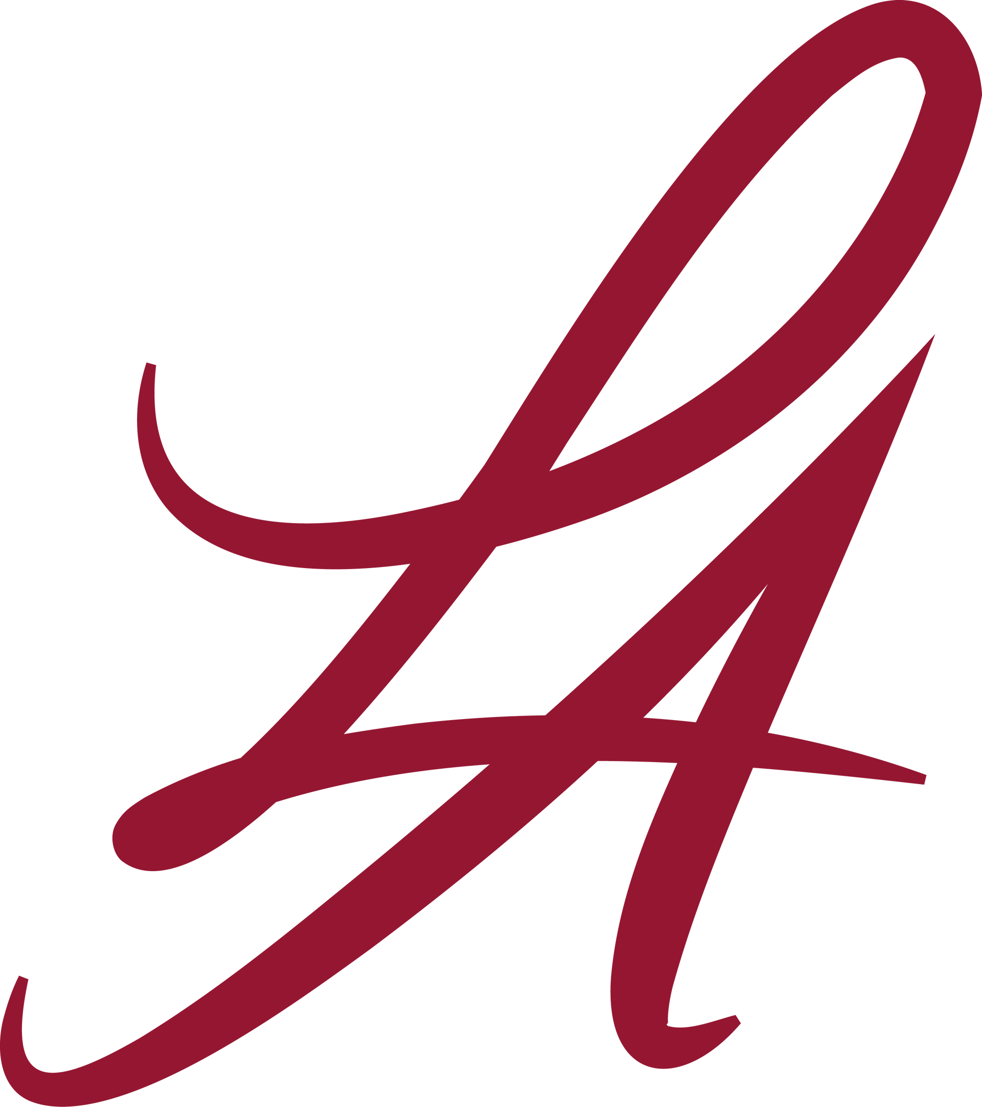 Stylized burgundy script letters “L” and “A” intertwined on a white background