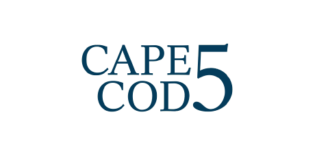 The dark blue logo for Cape Cod 5, featuring the words