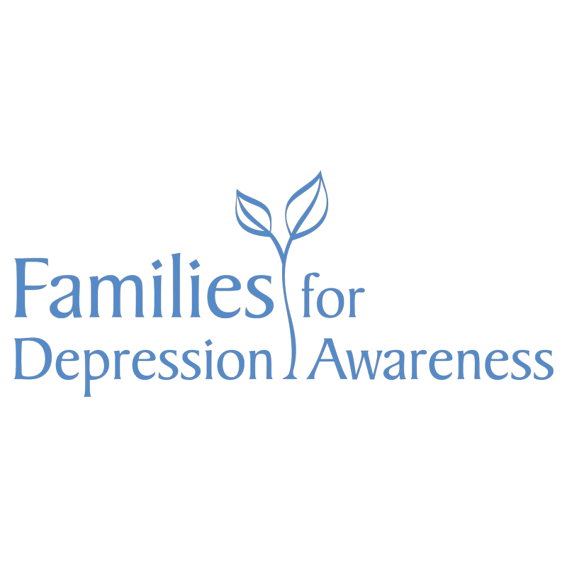 The logo for Families for Depression Awareness, featuring light blue text and a small plant sprout graphic.