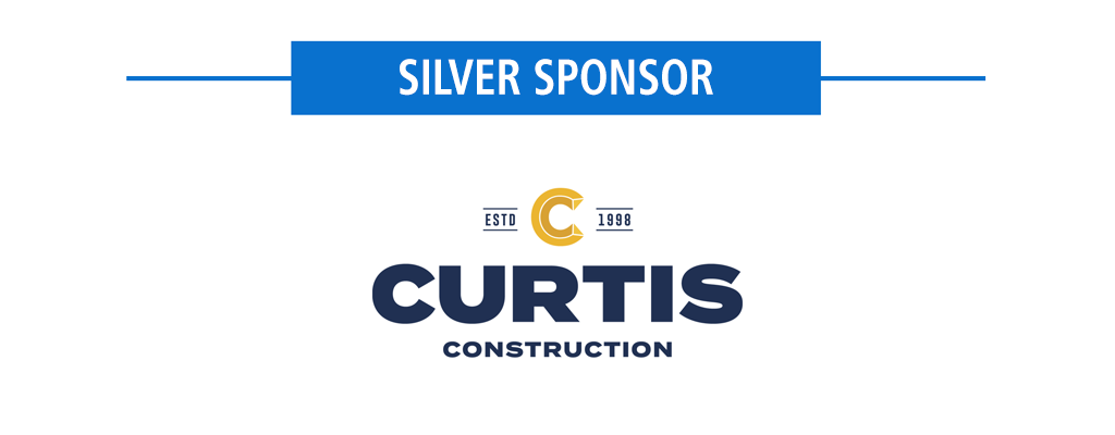 Silver sponsor banner with Curtis Construction logo and blue accents