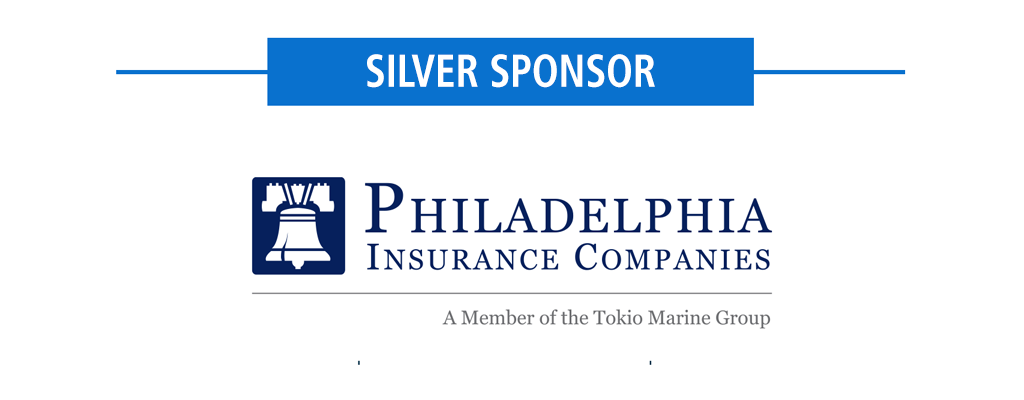 Philadelphia Insurance Companies logo, a Silver Sponsor, with a blue header and text on a white background.