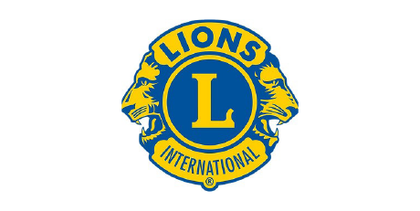 The blue and gold Lions Clubs International logo featuring two lion profiles facing away from a central letter L.