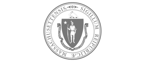 Official seal of the Commonwealth of Massachusetts featuring a shield with an indigenous person, a star, and a ribbon.