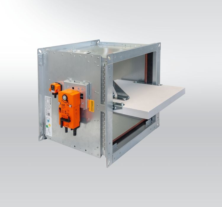 FDMB insulated motorised fire damper, mechanical or electrical. By Mandik.