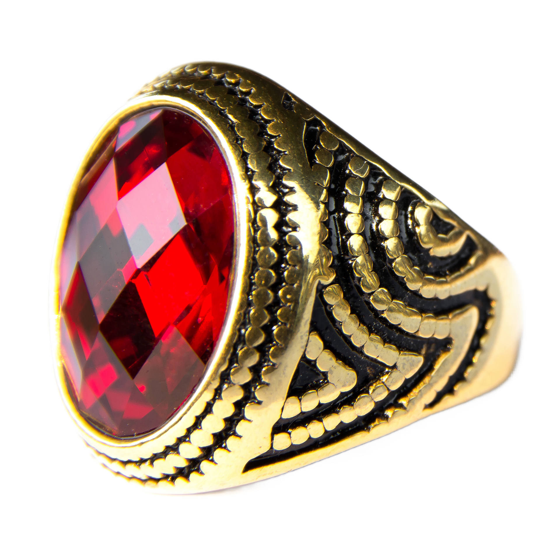 Gold ring with ruby isolated isolated.