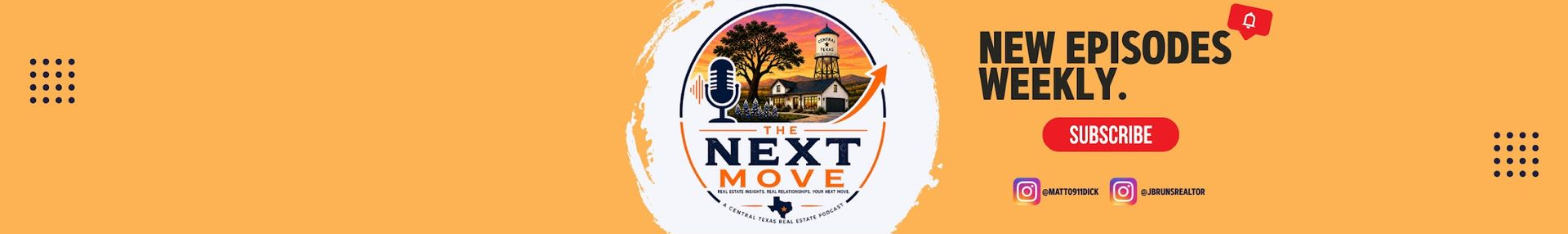 Orange banner promoting “The Next” with “New Episodes Weekly” and a small logo.