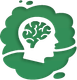 White silhouette of a head with brain, in a green cloud.