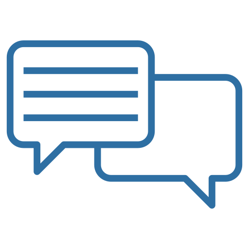 Blue speech bubbles representing a conversation.