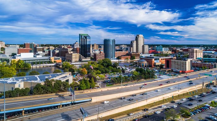 Exterior aerial view of Grand Rapids Michigan