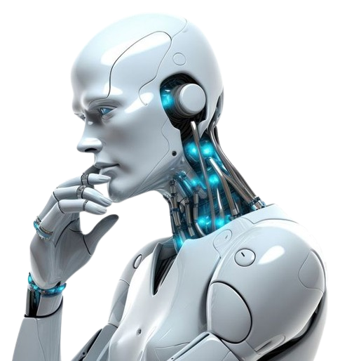 A robot is thinking with his hand on his chin