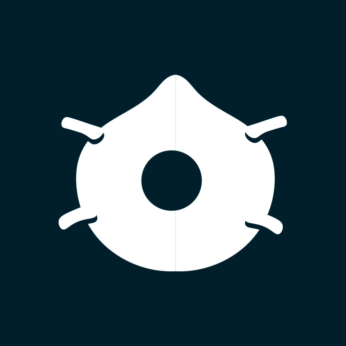 White gear-like icon with a central hole on a dark blue background