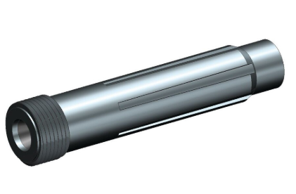 Silver flashlight with a black ridged front cap on a white background