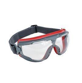 3M™ GOGGLEGEAR™ SPLASH SAFETY GOGGLES WITH GRAY AND RED FRAME AND CLEAR ANTI-FOG LENS