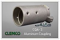 Gray CQA-3 aluminum coupling with CLEMCO logo and product label on a white background