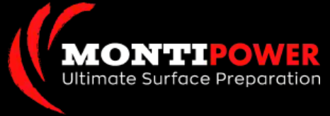 MontiPower logo with red swoosh on black background and tagline “Ultimate Surface Preparation”
