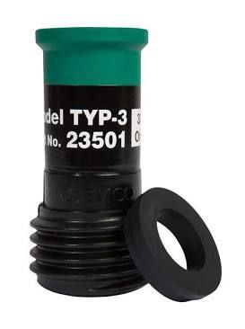 Black and green cable connector with a separate black ring on a white background