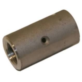 Metal cylindrical coupling with threaded end and side hole, isolated on white background