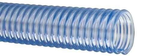Blue transparent corrugated plastic hose coiled in a spiral