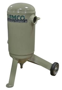 Gray industrial air tank with legs and wheels, labeled LEMCO, on a white background