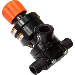 Black plastic valve with orange adjustment knob, shown on a white background