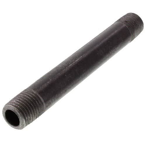 Black threaded metal pipe nipple on a white background