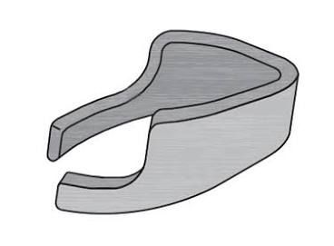 Gray plastic clip with an open jaw and curved handle, shown in side view.