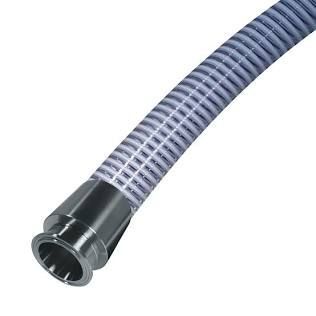 Gray corrugated flexible hose with a metal connector end