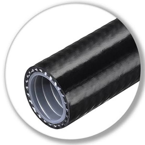 Black rubber hose with gray interior, shown in close-up against a white background