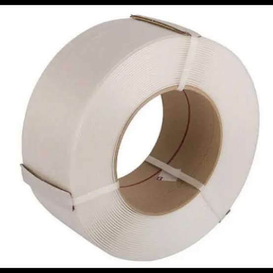 Roll of white packing tape with a brown cardboard core