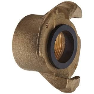 Brass female hose coupling with black rubber gasket, shown on white background