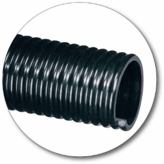 Black corrugated plastic tube on a white background