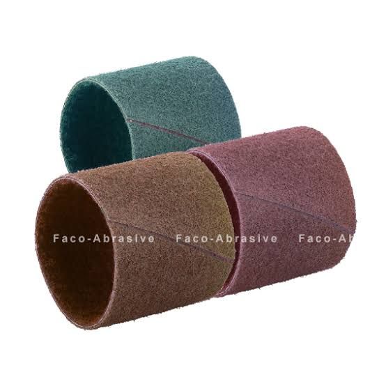 Two abrasive sanding sleeves, one green and one maroon, stacked on a white background