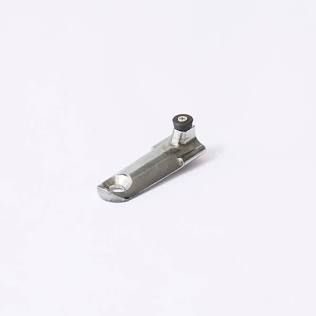 Small silver metal hinge or latch on a white background
