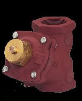 Maroon metal valve with brass cap and threaded opening on a black background