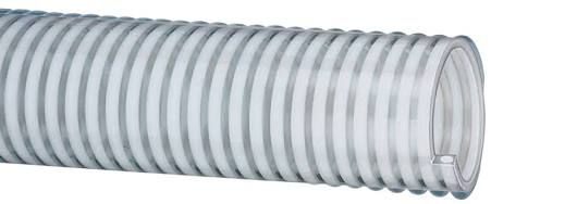 White corrugated flexible plastic hose coiled on a plain background