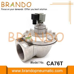 Brando pneumatic CA76T silver valve with black actuator on white background, product ad with website URL