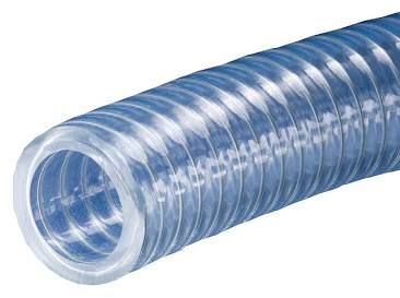 Clear blue corrugated plastic hose close-up