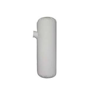 White cylindrical object with a small side protrusion on a plain background