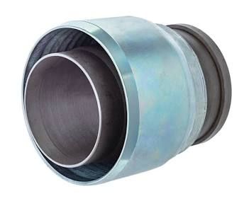 Metal HVAC duct connector with a blue insulated center sleeve and gray ends